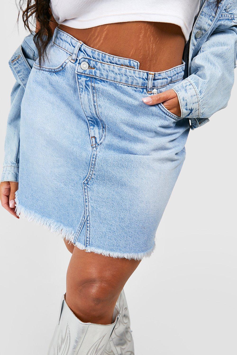 Grande taille Mini jupe asym trique d chir e